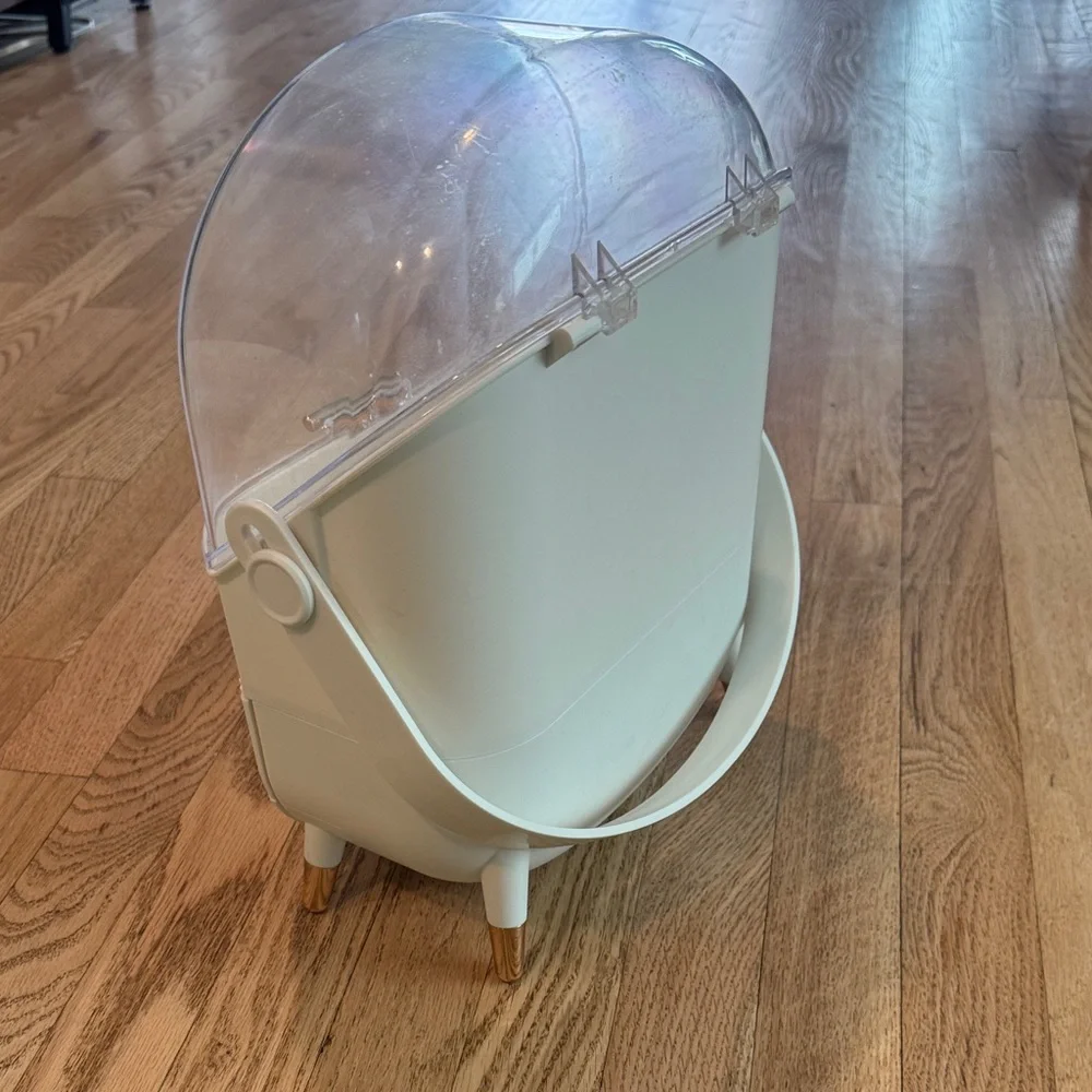 Cream Cosmetic Organizer with Clear Dome Lid and gold accents